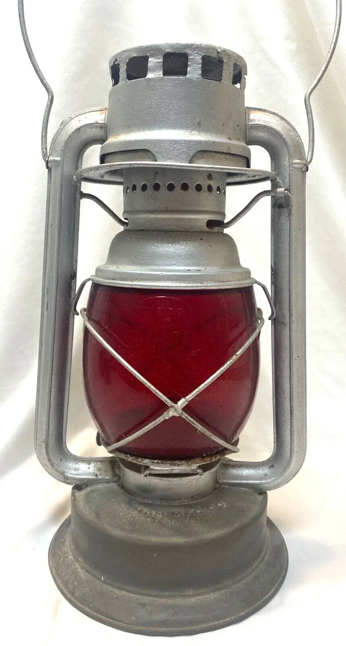 C.T. Ham Tubular Lantern Brass 1800s Red Globe